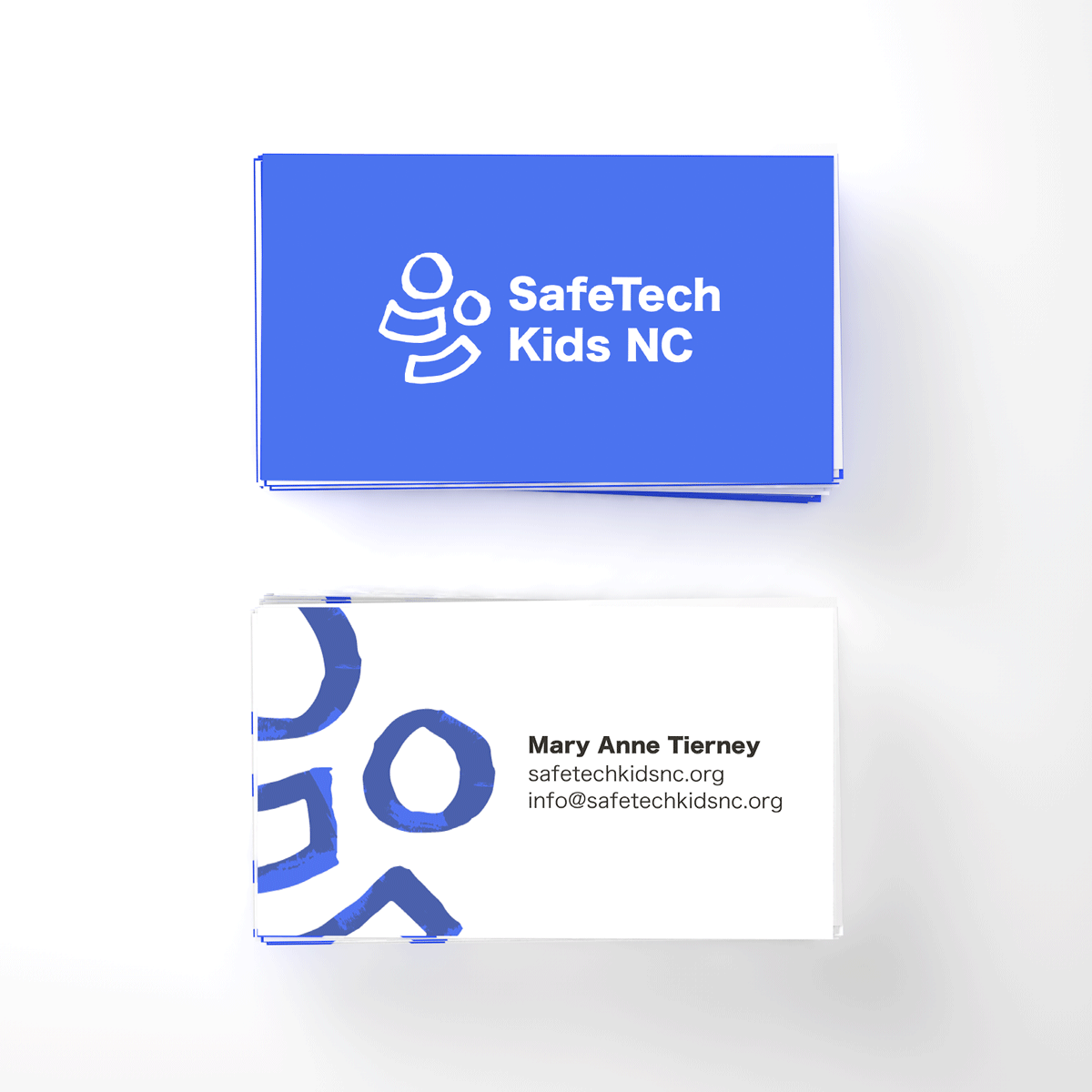 SafeTech Kids NC logo with text on a business card mockup